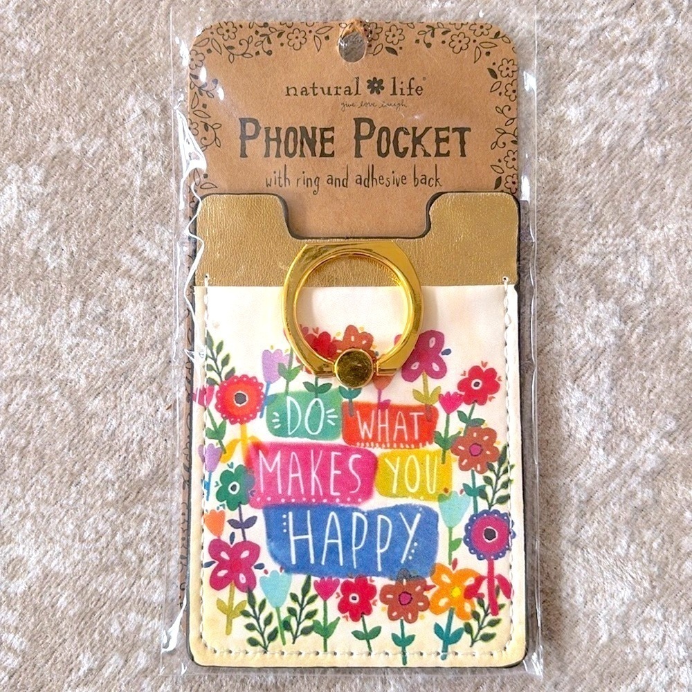 Brand New Natural Life Cell Phone Pocket Ring Adhesive Back Colorful Floral
